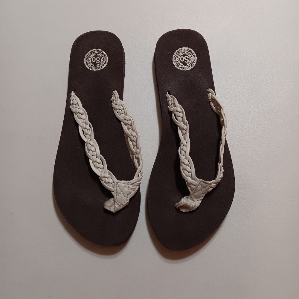 SO Women's Braided Flip Flops - Brown and Cream
